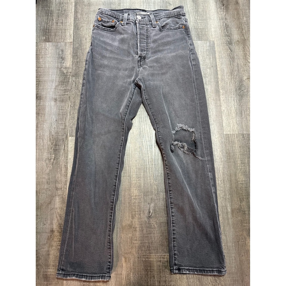 Levis Wedgie Straight Jeans W28 L28 Faded Black Distressed Button Fly 34964-0149